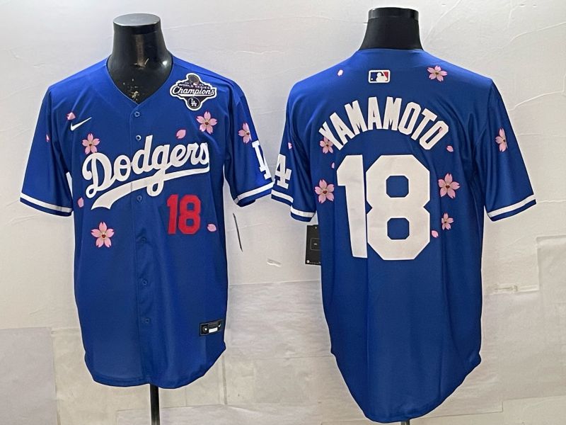 Men Los Angeles Dodgers #18 Yamamoto Blue Sakura Edition 2026 Nike MLB Jersey 0021